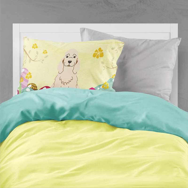 Easter Eggs Cocker Spaniel Buff Fabric Standard Pillowcase