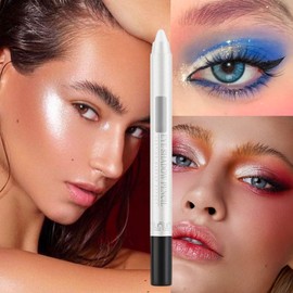 Shimmer White Eyeshadow Stick, Metallic Pearl Eye Shadow Pencil, Silvery Color Creamy Eyeshadows Crayon, Pearlescent Highlight Brightener Eyeliner Pen, Smooth for Eyes Makeup
