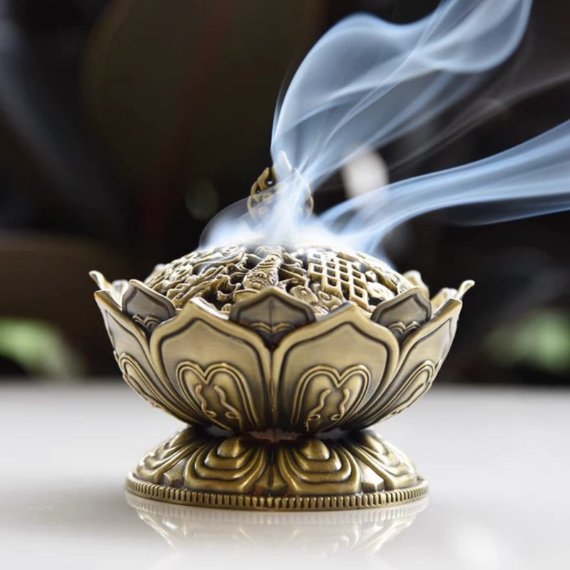 Charcoal Incense Burner Zinc Alloy Vintage Lotus Shape Charcoal Incense