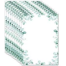 50 x Letter Paper DIN A5 Printed on Both Sides - Blank Writing Paper Set for Writing and Printing for Wedding, Birthday, Invitations (A5, Eucalyptus)
