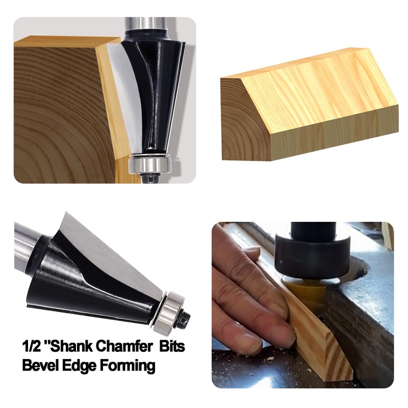 SICWOOD Chamfer Router Bit 1/2 Shank, 15° Degree Carbide 2-Flute