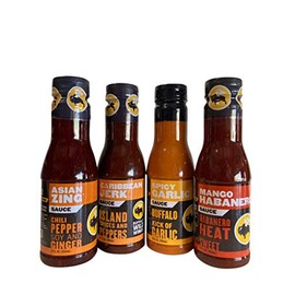Buffalo Wild Wings Hot N' Spicy Variety Bundle: Asian Zing, Caribbean Jerk, Spicy Garlic, Mango Habanero -- 12 Ounces Each