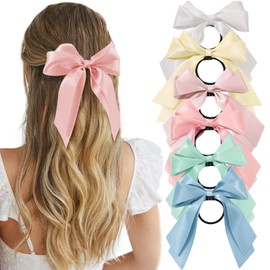 Yougeigy 6PCS Bow Hair Ties, Satin Hair Ribbon, Ribbon Hair Bows for Women Girls, Elastics Hair Scrunchies for Thick Thin Hair, Lively Hair Accessories