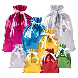 joycraft Holiday Drawstring Gift Bags, 20Pcs Aluminum Foil Gift Bags, Assorted Sizes Gift Wrapping Bags, Solid Color Holiday Gift Bags, Goodie Bag with Ribbon for Xmas, Presents, Party Favor