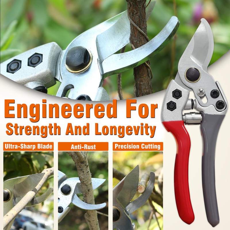 Gardzen 8" Bypass Prunning Shear Garden Scissors, SK5 Sharp Precision