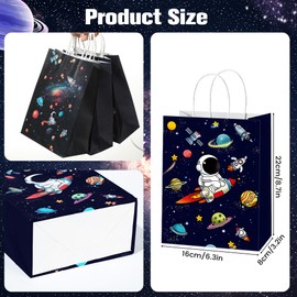 Pineraap 24Pcs Outer Space Party Favor Gift Bags with Handles, Planet Galaxy Theme Space Goodie Paper Bags Astronaut Candy Treat Bag for Boys Girls Kids Birthday Party Decor, 8.7x6.3x3.1In