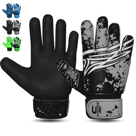 SAWANS Goalkeeper Gloves for Kids Boys Football Youth Soccer Goal Keeping Goalie Protection Double Wrist Finger Support Grip Padded Palm Anti Slip (Black Grey, Size 2 suitable for 3 to 4 year old)