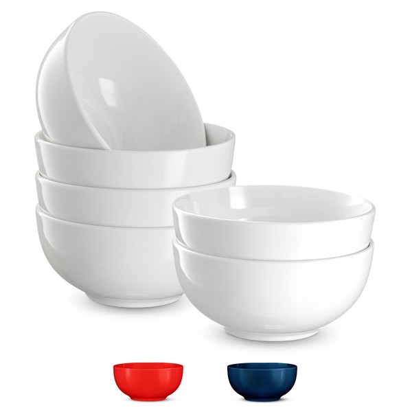 KooK Ceramic Cereal Bowls, Microwave, Dishwasher and Freezer Safe, Porcelain Dishes for Soup, Pasta, Salad, Oatmeal, Deep Interior (White, 6 Inch)