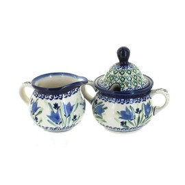 Blue Rose Polish Pottery Blue Tulip Cream & Sugar Set