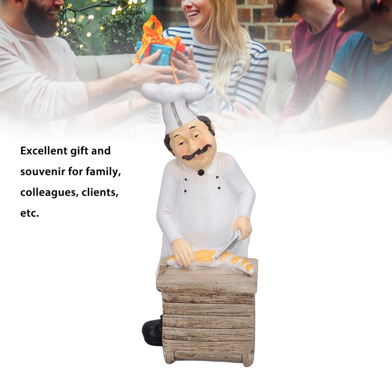 Resin Chef Statue Restaurant Dining Table Decor Figurine Ornament Kitchen