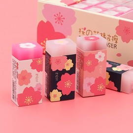 3Pcs Pink Lovely Cherry Blossoms Rubber Erasers Petal Sketch Painting Pencil Correction Tool Japanese Atationery Supplies School Office Stationery Supply Standard Pencil Erasers,Cube Erasers