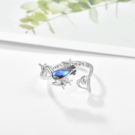 Palpitate Frog Rings 925 Sterling Silver Open Animal Heart Adjustable Rings Frog Gifts Jewelry for Women Wife Mom Her