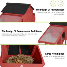 GUTINNEEN Chicken Coop Mobile Chicken House On Wheel Outdoor Rabbit Hutch for 2-4 Chickens 67"(Red)