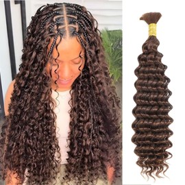 Deep Wave Bulk Human Braiding Hair for Boho Braids 22 Inch Color 4 Curly Brown Bundles Bulk Human Hair for Braiding 12A Wet and Wavy Boho Braids Human Hair No Weft 50g 1 Bundle