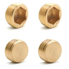 KtbeYTi 4 Pcs Male Thread Brass Internal Hex Head 3/4 inches Brass Internal Hex Pipe Plug Socket Pipe Plugs End Cap, for Water Fuel Pipeline etc