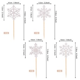 24 piezas de decoración de copos de nieve con purpurina para cupcakes, diseño de copos de nieve, baby shower, niños, cumpleaños, Navidad, fiesta, decoración de pasteles, suministros de plata