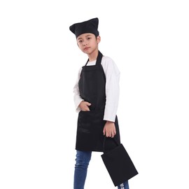 BIGHAS Kids Apron, 3-Piece Set, Triangular Headscarf, Drawstring Bag, Colorfast, Dust-Resistant, Unisex, For Late Elementary Grades 55.1 - 63.0 in. (140 - 160 cm), L, Black