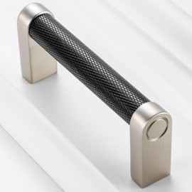 BEROSSA Black and Nickel Cabinet Pulls, Knurled Bar Cabinet Handles, 3 Inch Screw Spacing, Pack of 10 | Solid Hardware for Kitchen Door Bedroom Dresser Drawer Bathroom Vanity Furniture 3011