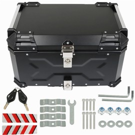 labwork 65L Motorcycle Top Case Tail Box with Mounting Plate Hard Aluminum Alloy Watertightness Security Lock Against Theft Black Metal Motorcycle Trunk Tour Tail Box