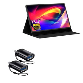 BoxWave Cable Compatible with Eyoyo EM13R (13.3 in) - USB-C to A PortChanger (2-Pack), USB Type-C OTG USB Portable Keychain - Slate Black