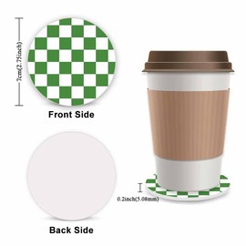 Green and White Checkered Steering Wheel Cover for Women, Universal Auto Steering Wheel 14-15 Inch Car Interior Accessories with 2PCS Car Coasters, Suitable for Men and Women