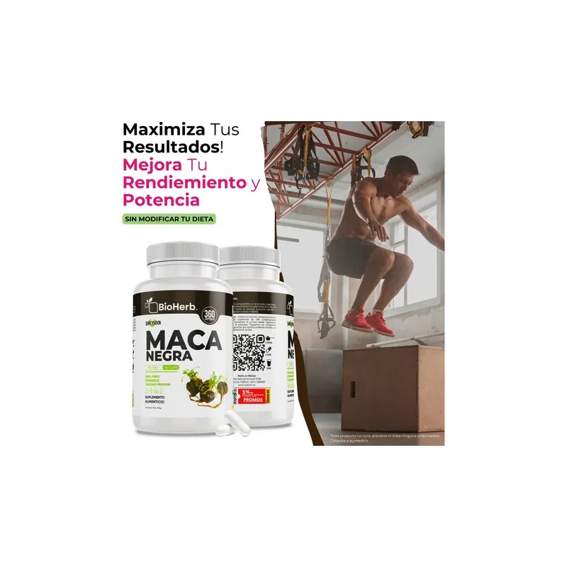 Maca Negra 100 Pura Bioherb 180 Cápsulas Suplemento