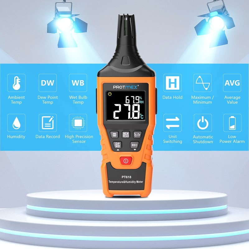 Protmex PT618 Temperature Humidity Meter, Thermometer Hygrometer Monitor with Ambient,