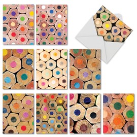 10 Assorted 'Pencil Me In' Thank You Teacher Note Cards with Envelopes 4 x 5.12 inch, Boxed Set of Gratitude Cards Featuring Bundled Colored Pencils, Artsy Gratefulness Notes AM2001TTG-B1x10