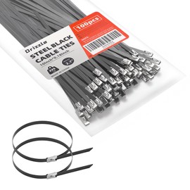 Drizzle Metal Zip Ties 10 Inch 100PCS 304 Stainless Steel Epoxy Coated Cable Ties 225lbs Heavy Duty Self-locking Multi-Purpose for Machinery,Vehicles,Exhaust Wrap,Farms,Pipes,Cables,Outdoor Fence