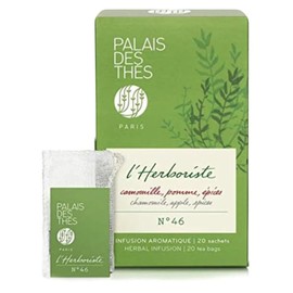 Palais des Thés - Organic Relaxation Herbal Tea - L'Herboriste N°46 with Chamomile, Apple, and Spices - 20 Cotton Tea Bags, Serves 20 Cups