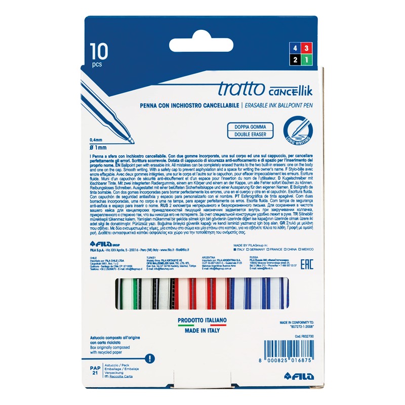 Tratto Cancellik 8 + 2 Colours Erasable Ballpoint Pen for