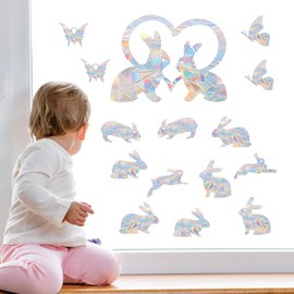 SHAWULA Bunny Easter Anti-Collision Window Clings, 33PCS Non Adhesive Prismatic Vinyl Decals for Bird Protection and Home Decor, Reusable Glass Decorations, Irregular Shaped Sheet in Variety Pack