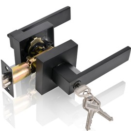 Brigligh High-Security Stainless Steel Door Handle - with Lock and Key, Door Lever for Bedroom, Bathroom and Rooms(Black)