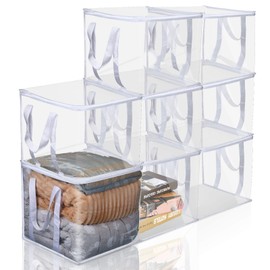 8 Pcs Clear Zippered Organizers 12''x12''x12'' Moving Bags with Reinforced Handles Heavy Duty Storage Cube Tote Storage Blanket Bags Bins for Clothes Moving Supplies Linens Shoes Closet Organizer