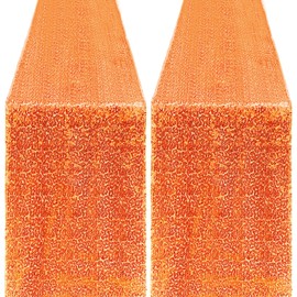 Yblut 2 Packs 12 x 72 inches Sequin Table Runner, Orange Glitter Table Runner for Birthday Party Supplies Wedding Engagement Baby Shower Holiday Celebration Event Decorations