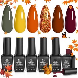 Beetles Gel Nail Polish Set 6Pcs Brown Green Yellow Burgundy Orange Glitter Gel Polish Nails Art Soak off Uv LED Manicure Gift Set Golden Season Collection 2024 Nail Trend Gift for Women - Color: Smooth Hazelnut