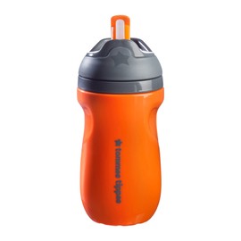 Tommee Tippee Superstar Straw Insulated Bottle, for 12m+, 9oz, Pack of 1 Non-Spill Toddler Water Bottle, Orange, with Easy-Hold Handle and Soft Silicone Straw, Leak-Proof and BPA Free