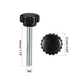 sourcing map M6 x 44mm Metric Male Thread Knurled Clamping Knobs Grip Thumb Screw on Type Plastic Threaded Hand Bolt Knobs Black 4 Pcs