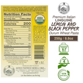 Morelli Lemon Pepper Linguine Pasta with Wheat Germ - Imported Linguine Organic Pasta from Italy - Naturally Flavored, Made in Italy - 8.8 oz (Pack of 1)