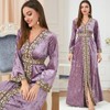 Abaya Dress for Women Velvet Dress Long Sleeve Embroidery Moroccan