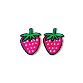Set 2 pcs. Mini Pink Strawberry Cute Fruit Jacket T-Shirt Sew Iron on Embroidered Applique Badge Sign Patch