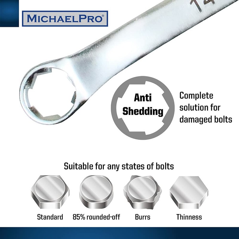 MichaelPro MP001034 5-Piece 45 Degree Anti Shedding, Double Ring Spanner