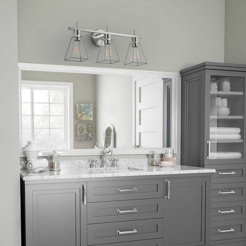 HAHZT Industrial Bathroom Vanity Lights: 3-Lights Silver Brushed Nickel Vintage