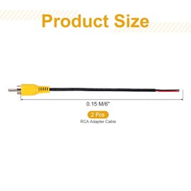 sourcing map 6 Inch Flat Yellow RCA Male Plug Jack Connector Adapter to Bare Wire Open End Audio Video RCA Cable for Amplifier Speaker Wire Pack of 2