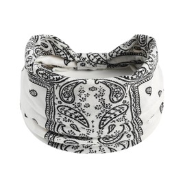 1 Pack Boho Headbands Stretch Paisley Print Bandana Headband Criss Cross Hair Bands Knotted Head Wrap Yoga Daily for Women and Girls (White)