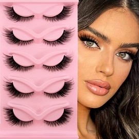 3D False Eyelashes, Cat Eye, Cat Eye Natural Artificial Eyelash Extensions Set, Fox Eye, Artificial Eyelashes, Natural Look, 5 Pairs, Reusable, Handmade, Lightweight Faux Mink Eyelashes (2-1)