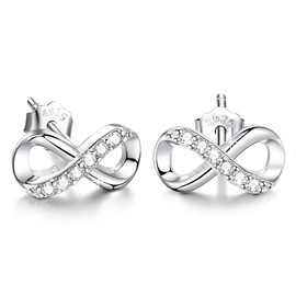 Infinity Earrings, 925 Sterling Silver Stud Earrings Eternity Love Accent Fashion Jewellery for Women and Girls with Gift Box