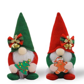 HHMJZW Red Green Christmas Gnomes Plush Decorations, 2PCS Handmade Swedish Tomte, Scandinavian Santa Figurines with Gingerbread, Faceless Gnome Plush Ornaments for Xmas Home Decor