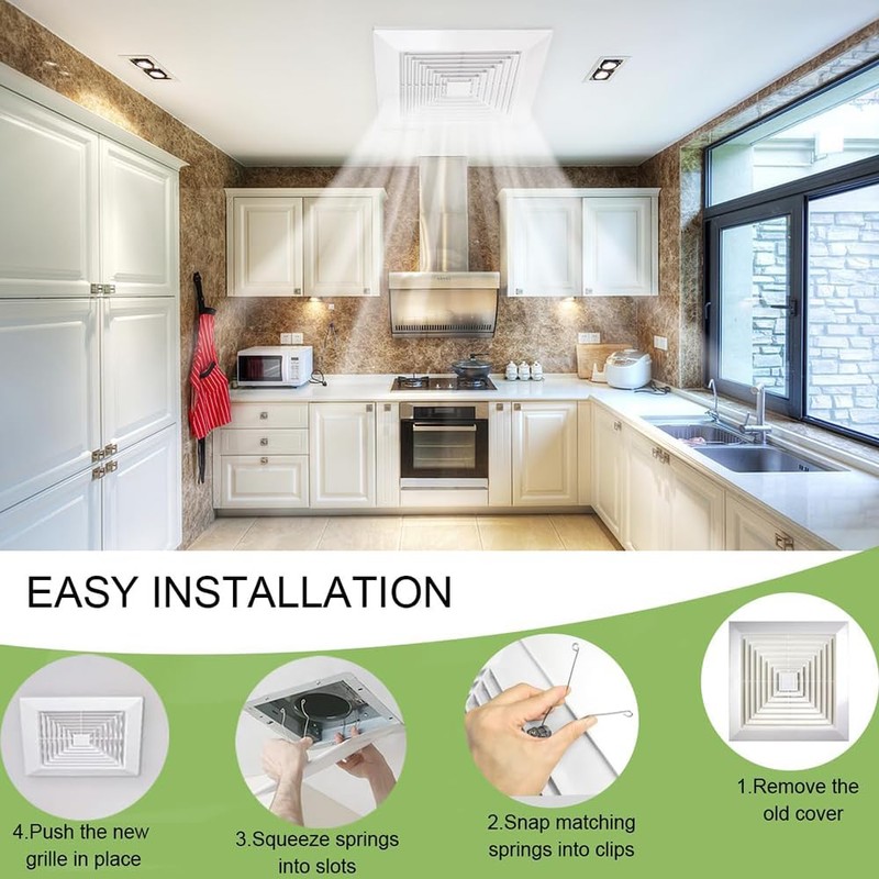 ABS Plastic Bathroom Exhaust Fan Cover with Springs, Ceiling/Wall Mounted