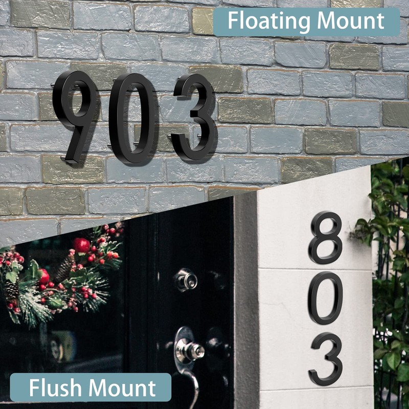 6" Floating Stainless Steel Address House Number, Modern Metal Anti-Rust